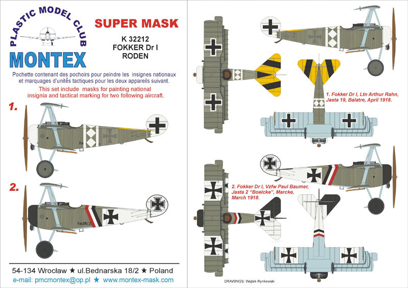 Montex MXK32212 1:32 Fokker Dr.I Triplane 2 insignia masks