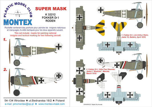 Montex MXK32212 1:32 Fokker Dr.I Triplane 2 insignia masks