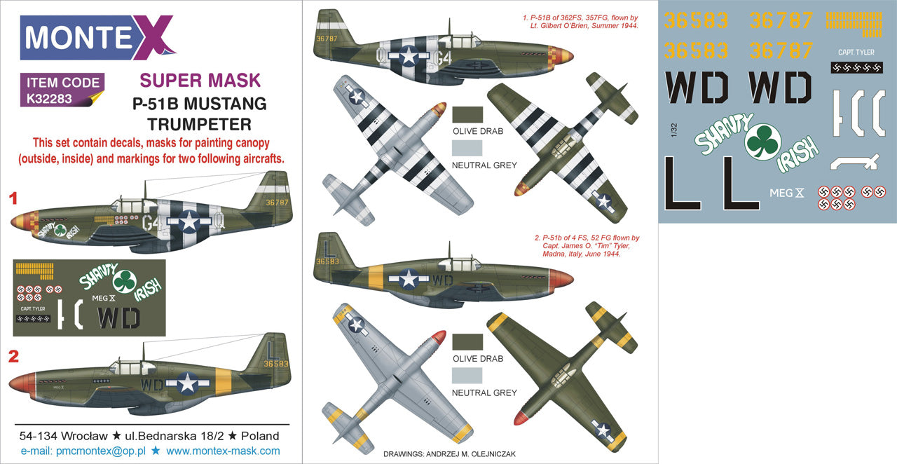 Montex MXK32283 1:32 North-American P-51B Mustang 2 canopy frame paint mask