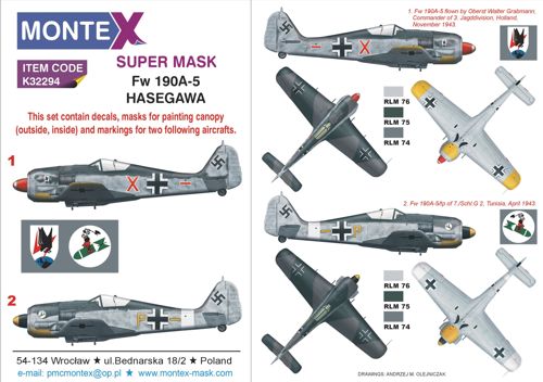 Montex MXK32294 1:32 Focke-Wulf Fw-190A-5 2 canopy frame paint mask