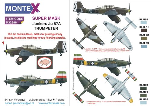 Montex MXK32296 1:32 Junkers Ju-87A 'Stuka' 2 canopy frame paint mask