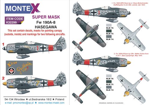 Montex MXK32299 1:32 Focke-Wulf Fw-190A-8 2 canopy frame paint mask