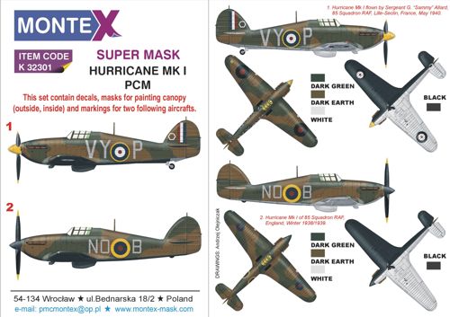 Montex MXK32301 1:32 Hawker Hurricane Mk.I EARLY VERSION 2 canopy mask