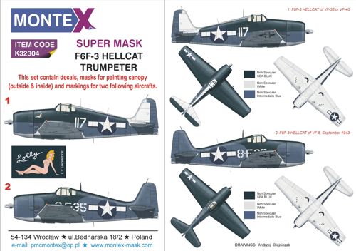 Montex MXK32304 1:32 Grumman F6F-3 HELLCAT 2 canopy frame paint mask