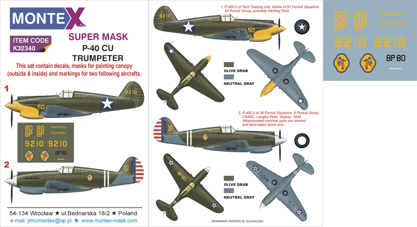 Montex MXK32340 1:32 Curtiss P-40B Tomahawk 2 canopy mask