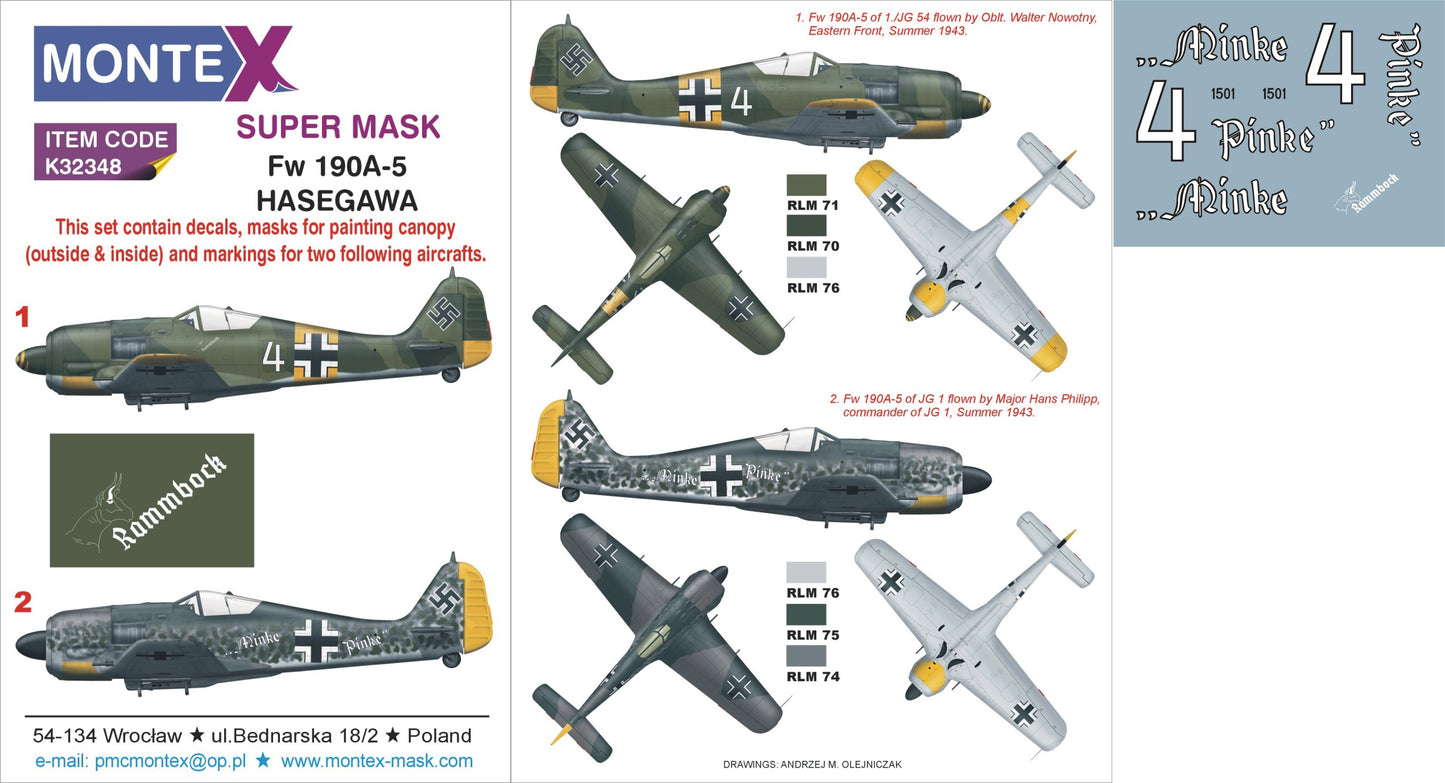 Montex MXK32348 1:32 Focke-Wulf Fw-190A-5 2 canopy mask