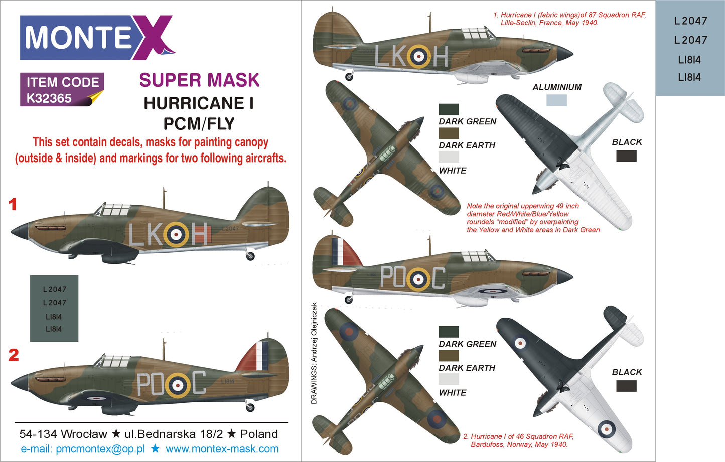 Montex MXK32365 1:32 Hawker Hurricane Mk.I 2 canopy mask