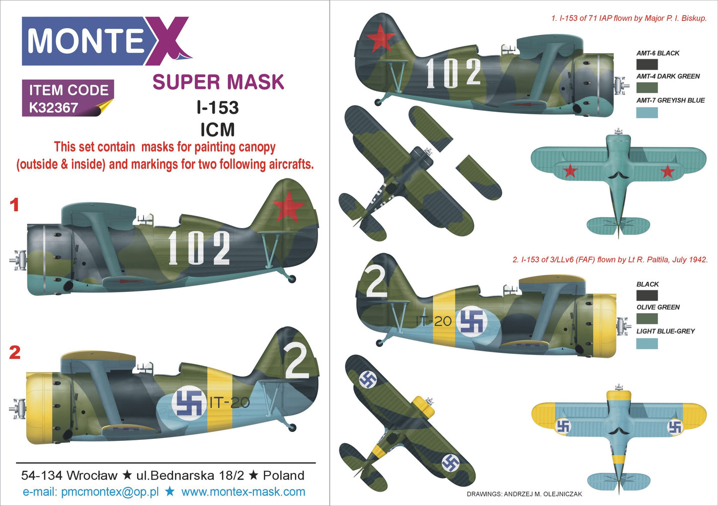 Montex MXK32367 1:32 Polikarpov I-153 2 canopy frame paint mask