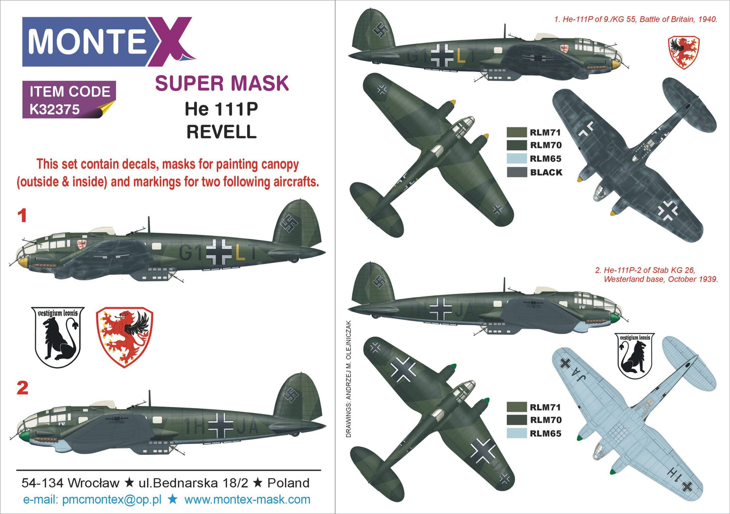 Montex MXK32375 1:32 Heinkel He-111P-1 2 canopy frame paint mask