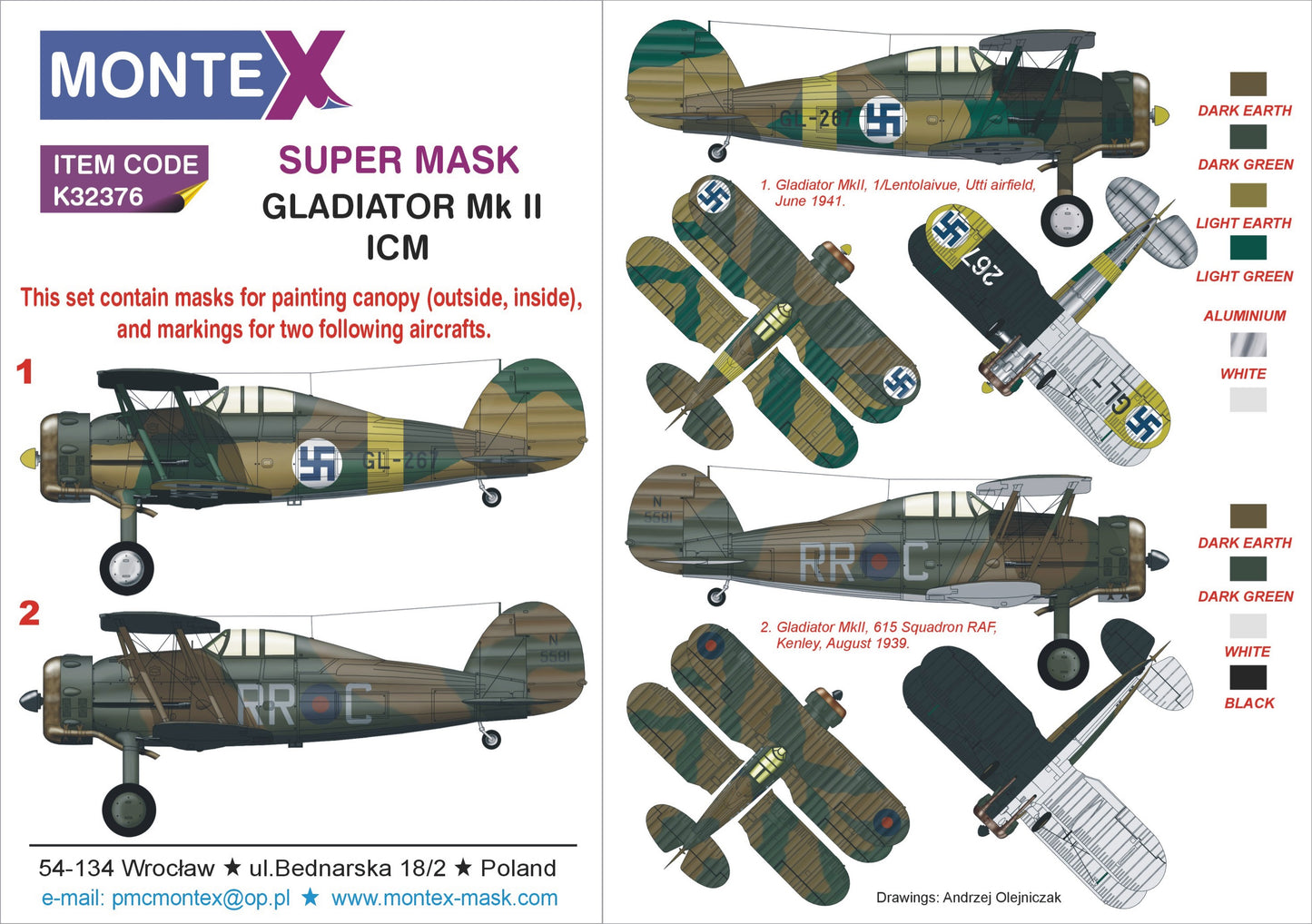 Montex MXK32376 1:32 Gloster Gladiator Mk.II 2 canopy frame paint masks