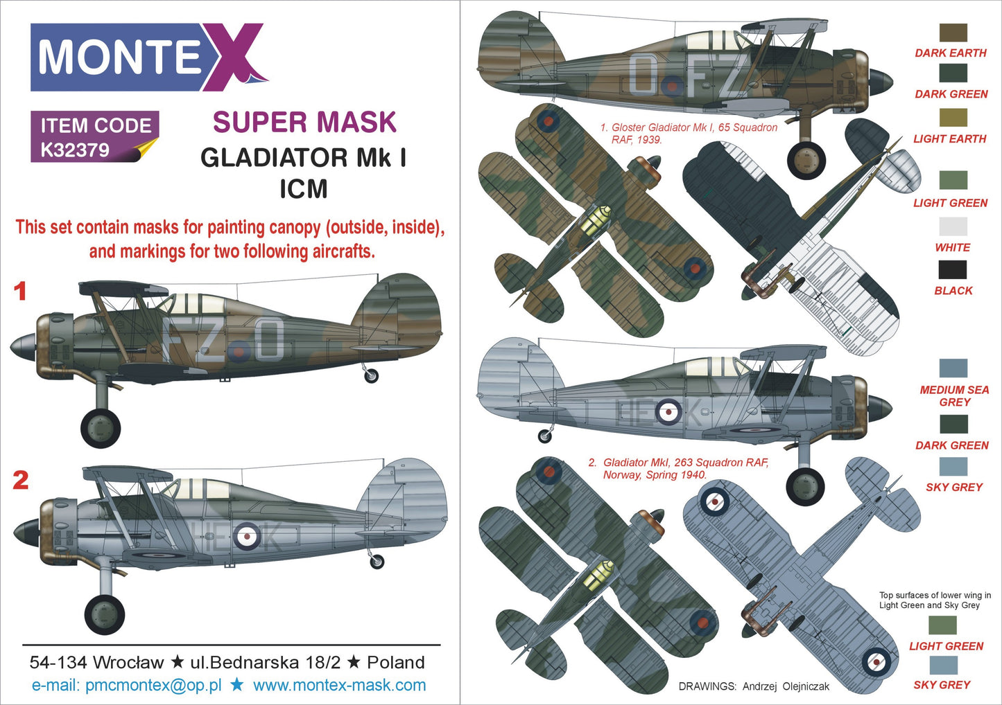 Montex MXK32379 1:32 Gloster Gladiator Mk.I 2 canopy frame paint mask