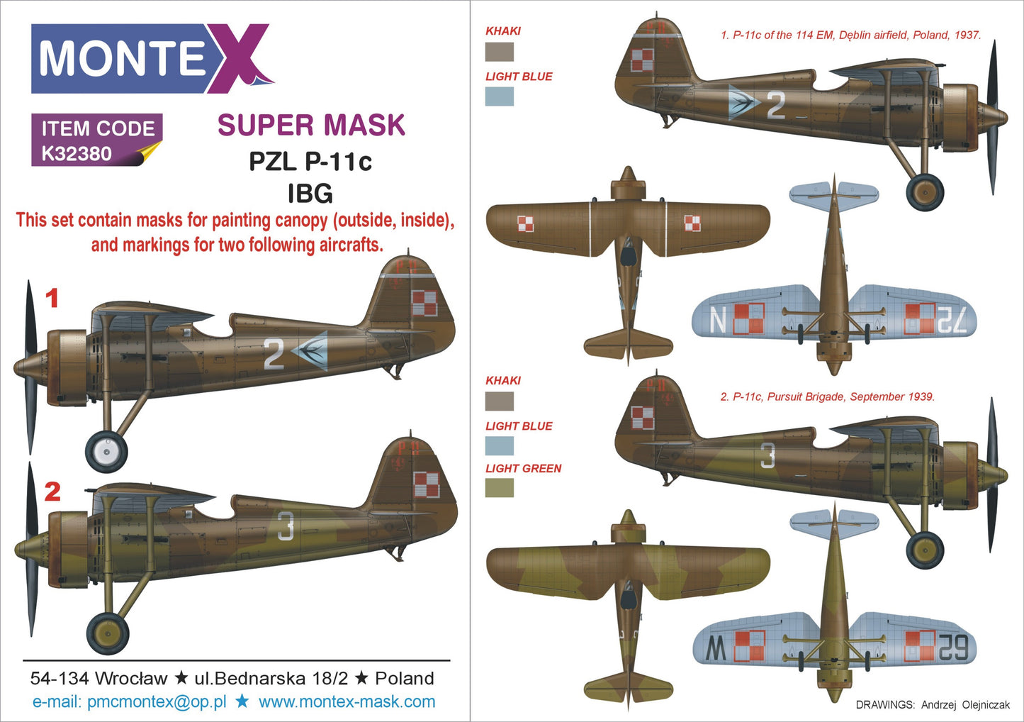 Montex MXK32380 1:32 PZL P.11c 2 canopy frame paint masks