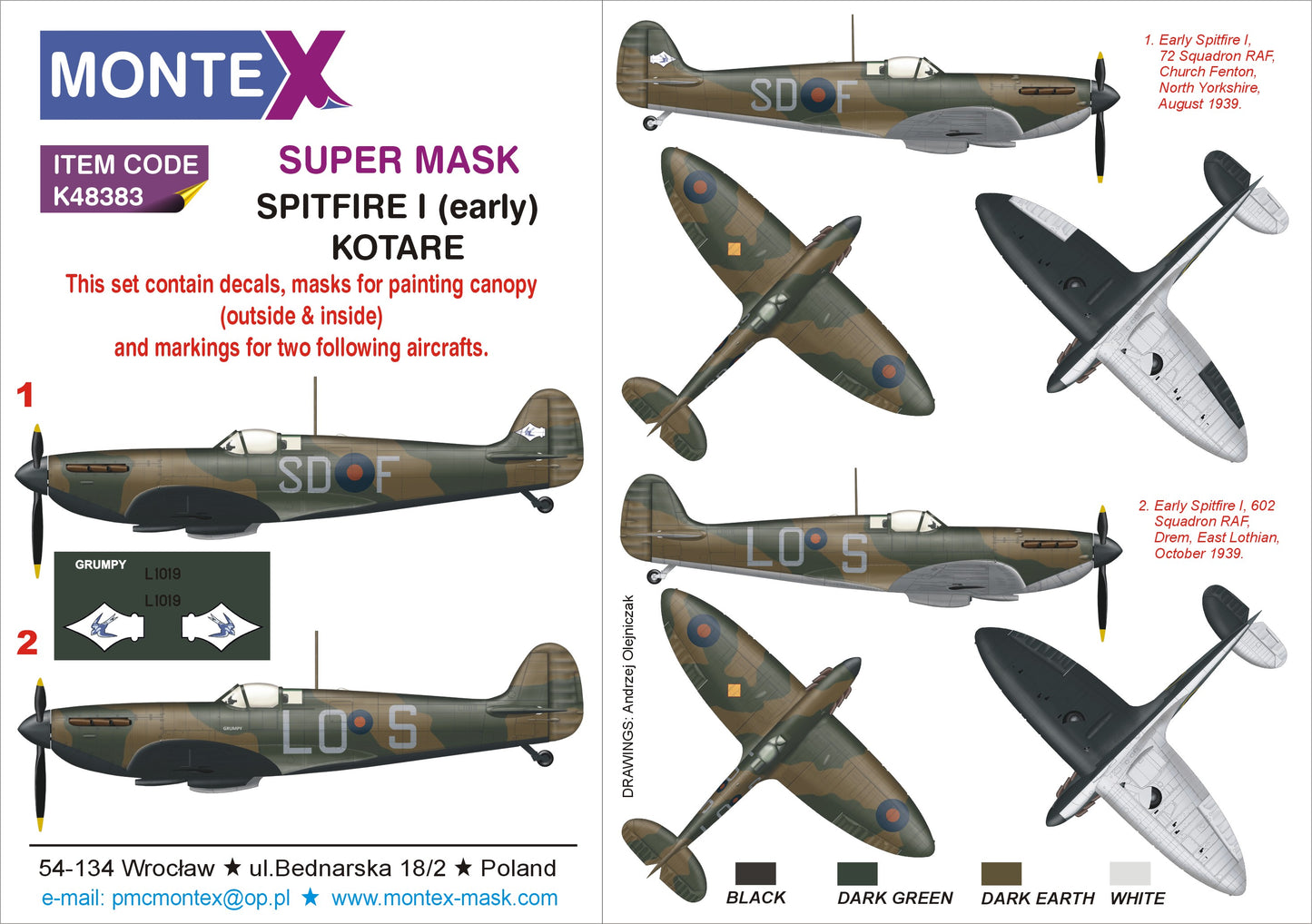 Montex MXK32383 1:32 Supermarine SPITFIRE Mk.I EARLY canopy frame paint masks