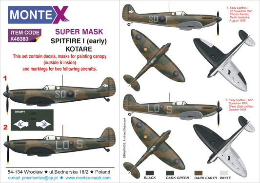 Montex MXK32383 1:32 Supermarine SPITFIRE Mk.I EARLY canopy frame paint masks