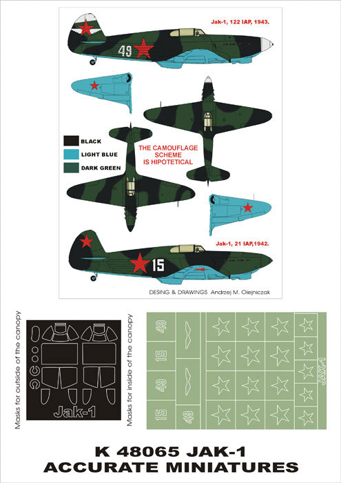 Montex MXK48065 1:48 Yakovlev Yak-1 canopy frame paint masks