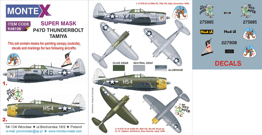 Montex MXK48196 1:48 Republic P-47D Thunderbolt RAZORBACK 1 canopy mask