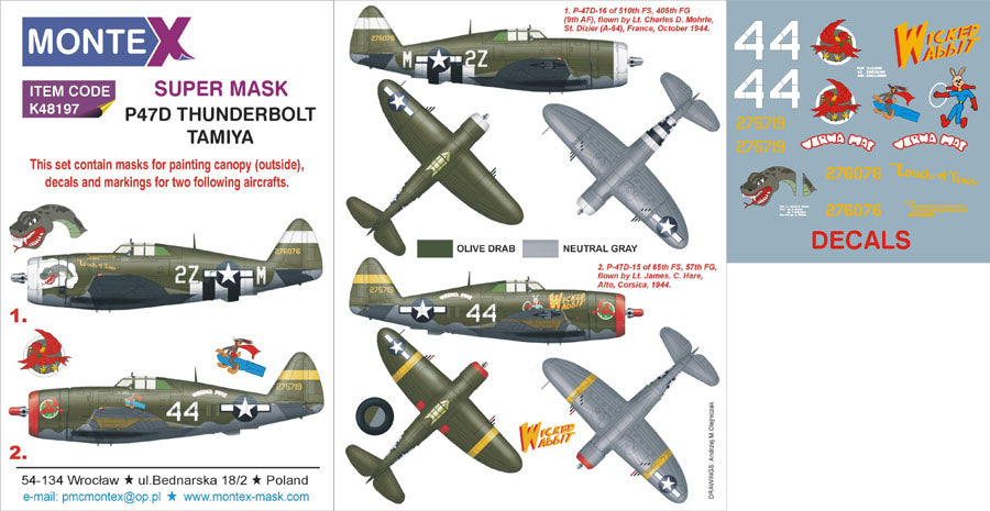 Montex MXK48197 1:48 Republic P-47D Thunderbolt RAZORBACK 1 canopy mask