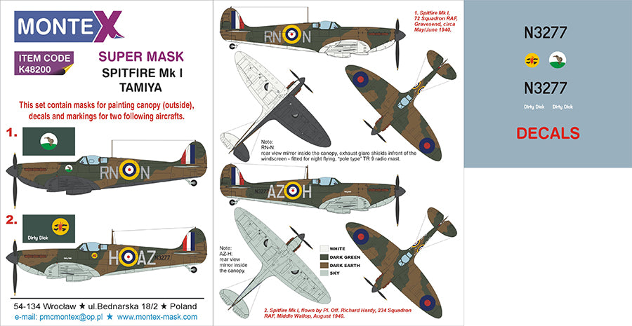 Montex MXK48200 1:48 Supermarine Spitfire Mk.I 1 canopy mask