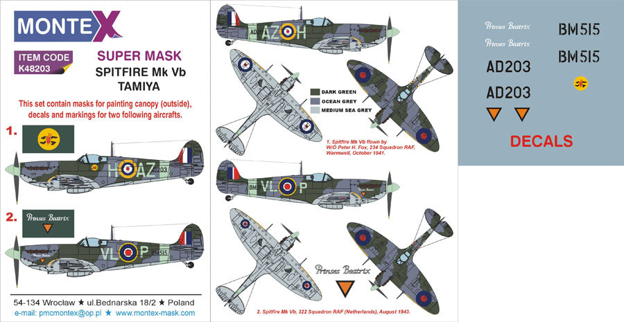 Montex MXK48203 1:48 Supermarine Spitfire Mk.Vb 1 canopy mask
