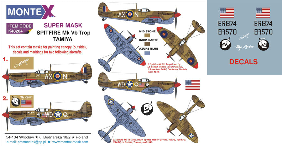 Montex MXK48204 1:48 Supermarine Spitfire Mk.Vb Trop 1 canopy mask