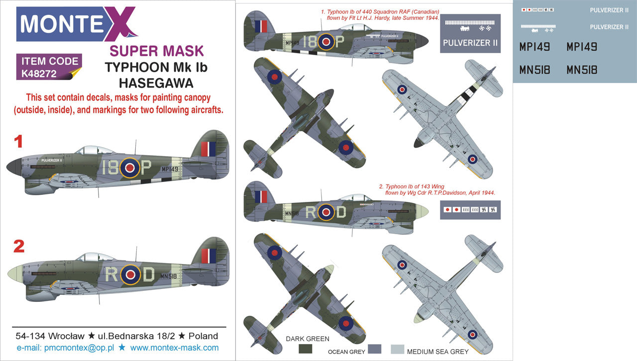 Montex MXK48272 1:48 Hawker Typhoon Mk.Ib 2 canopy frame paint mask