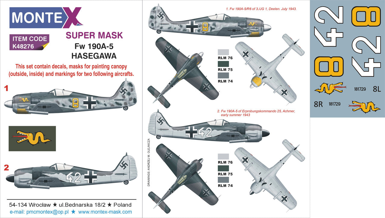 Montex MXK48276 1:48 Focke-Wulf Fw-190A-5 2 canopy frame paint mask