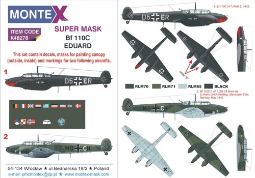 Montex MXK48278 1:48 Messerschmitt Bf-110C 2 canopy frame paint mask