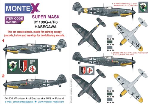 Montex MXK48280 1:48 Messerschmitt Bf-109G-4 2 canopy frame paint mask