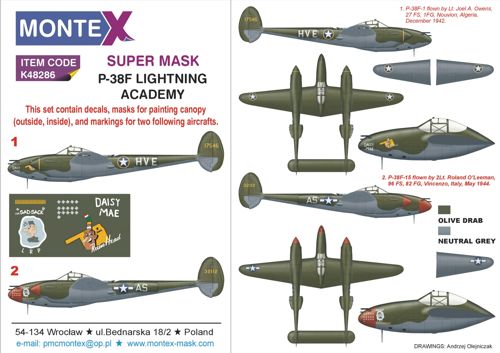 Montex MXK48286 1:48 Lockheed P-38F Lightning 2 canopy frame paint mask