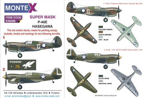 Montex MXK48288 1:48 Curtiss P-40E 2 canopy frame paint mask