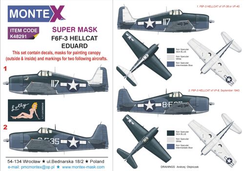 Montex MXK48291 1:48 Grumman F6F-3 Hellcat 2 canopy frame paint mask