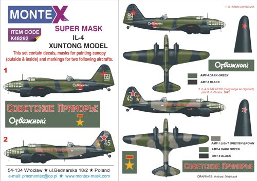 Montex MXK48292 1:48 Ilyushin IL-4 2 canopy frame paint mask