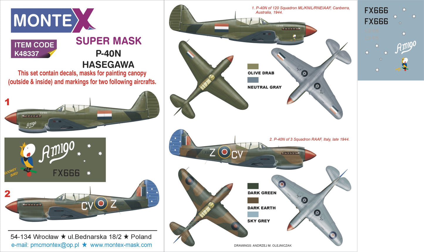 Montex MXK48337 1:48 Curtiss P-40N Warhawk 2 canopy mask