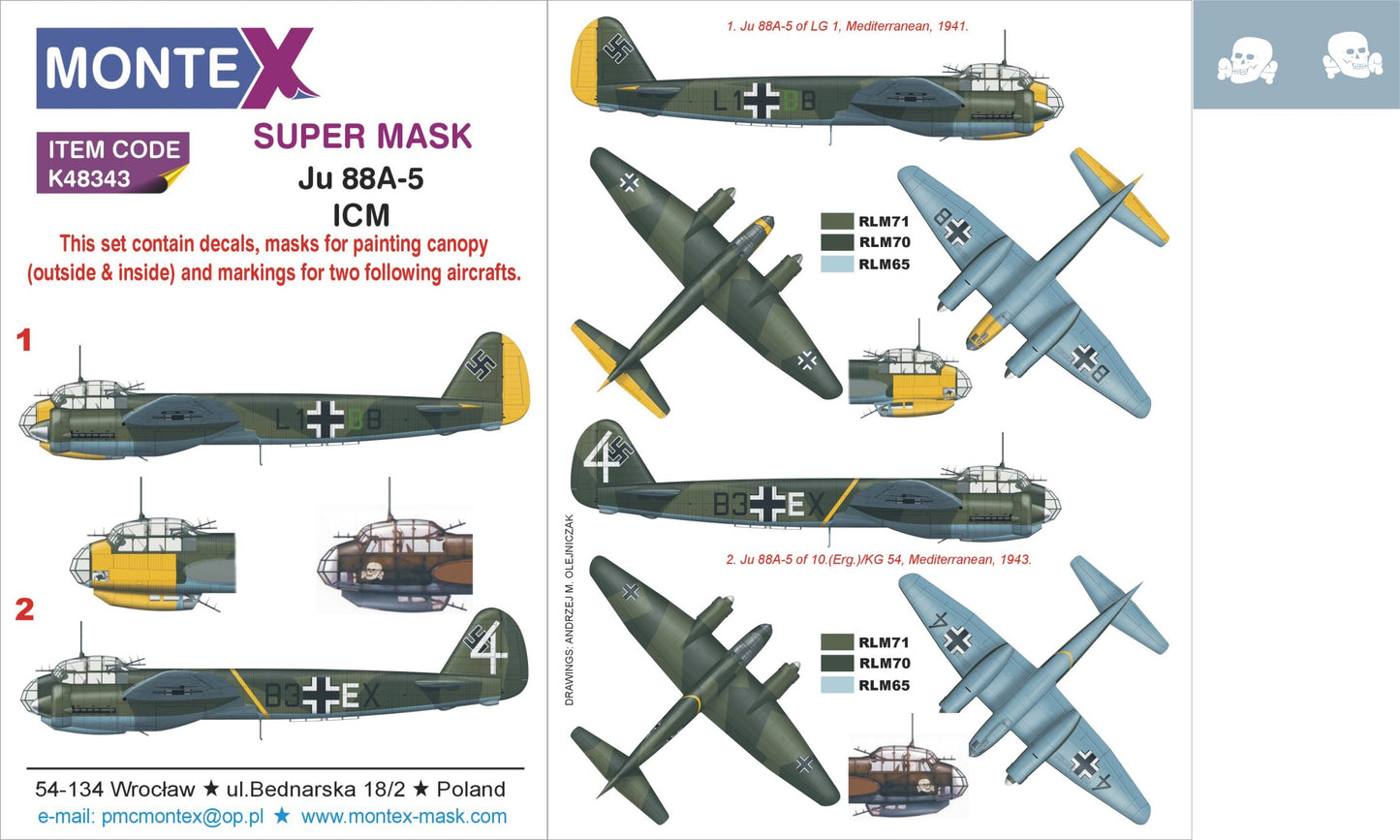 Montex MXK48343 1:48 Junkers Ju-88A-5 2 canopy mask
