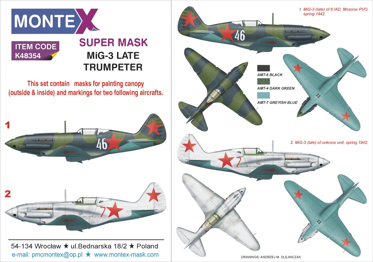 Montex MXK48354 1:48 Mikoyan MiG-3 Late version 2 canopy mask