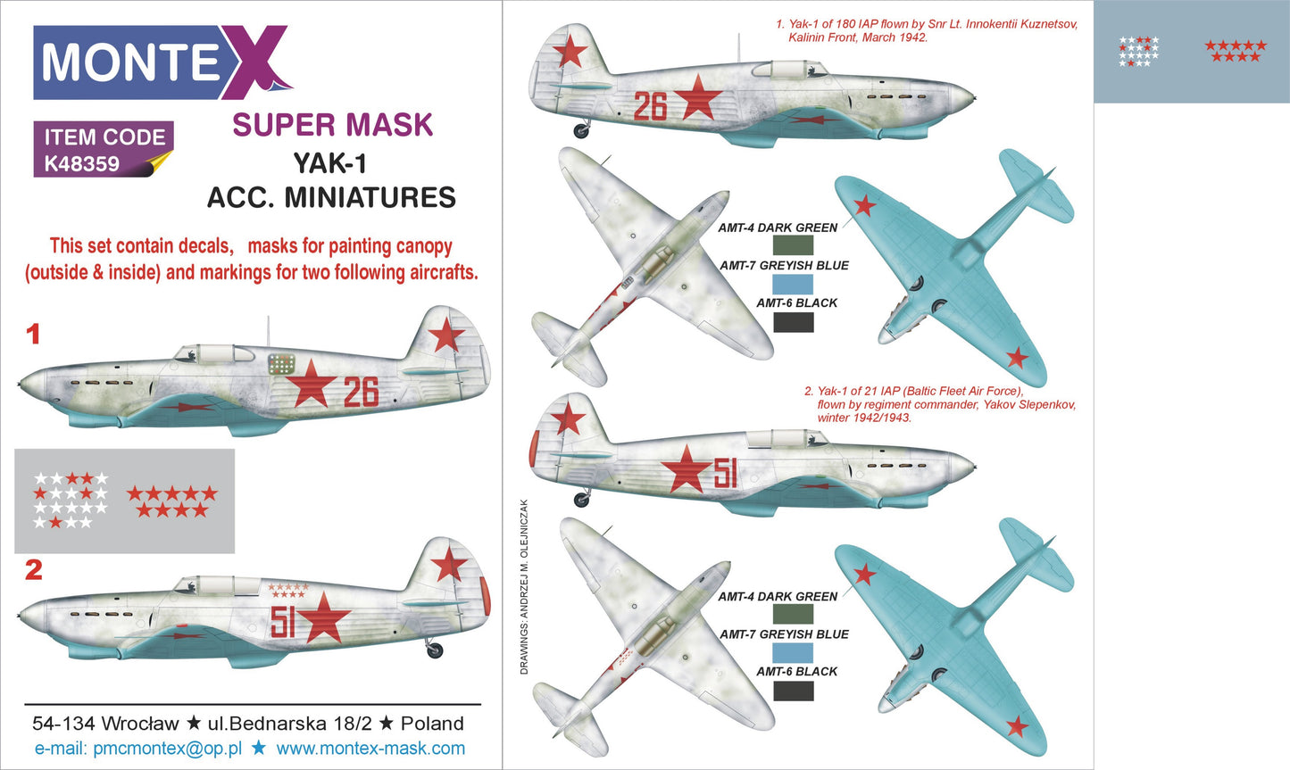 Montex MXK48359 1:48 Yakovlev Yak-1 2 canopy mask