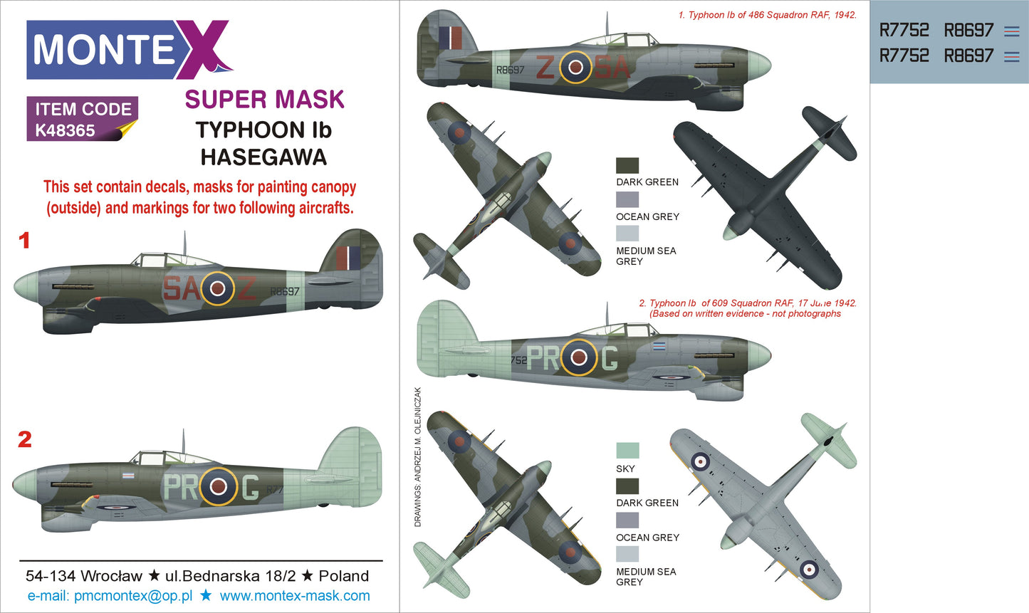 Montex MXK48365 1:48 Hawker Typhoon Mk.IB 1 canopy mask