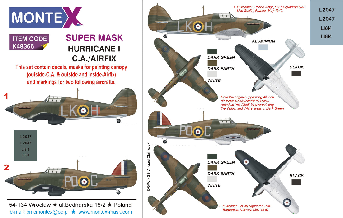 Montex MXK48366 1:48 Hawker Hurricane Mk.I 2 canopy mask