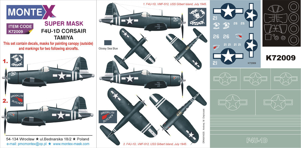 Montex MXK72009 1:72 Vought F4U-1D CORSAIR 1 canopy mask