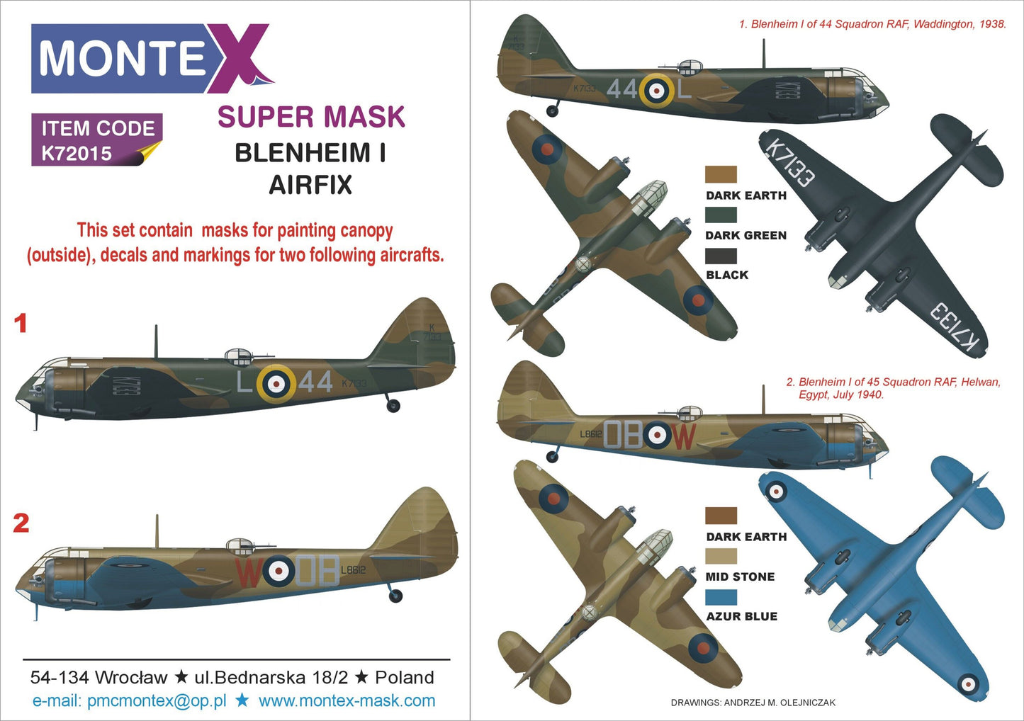 Montex MXK72015 1:72 Bristol Blenheim Mk.IF RAF 1 canopy mask canopy mask