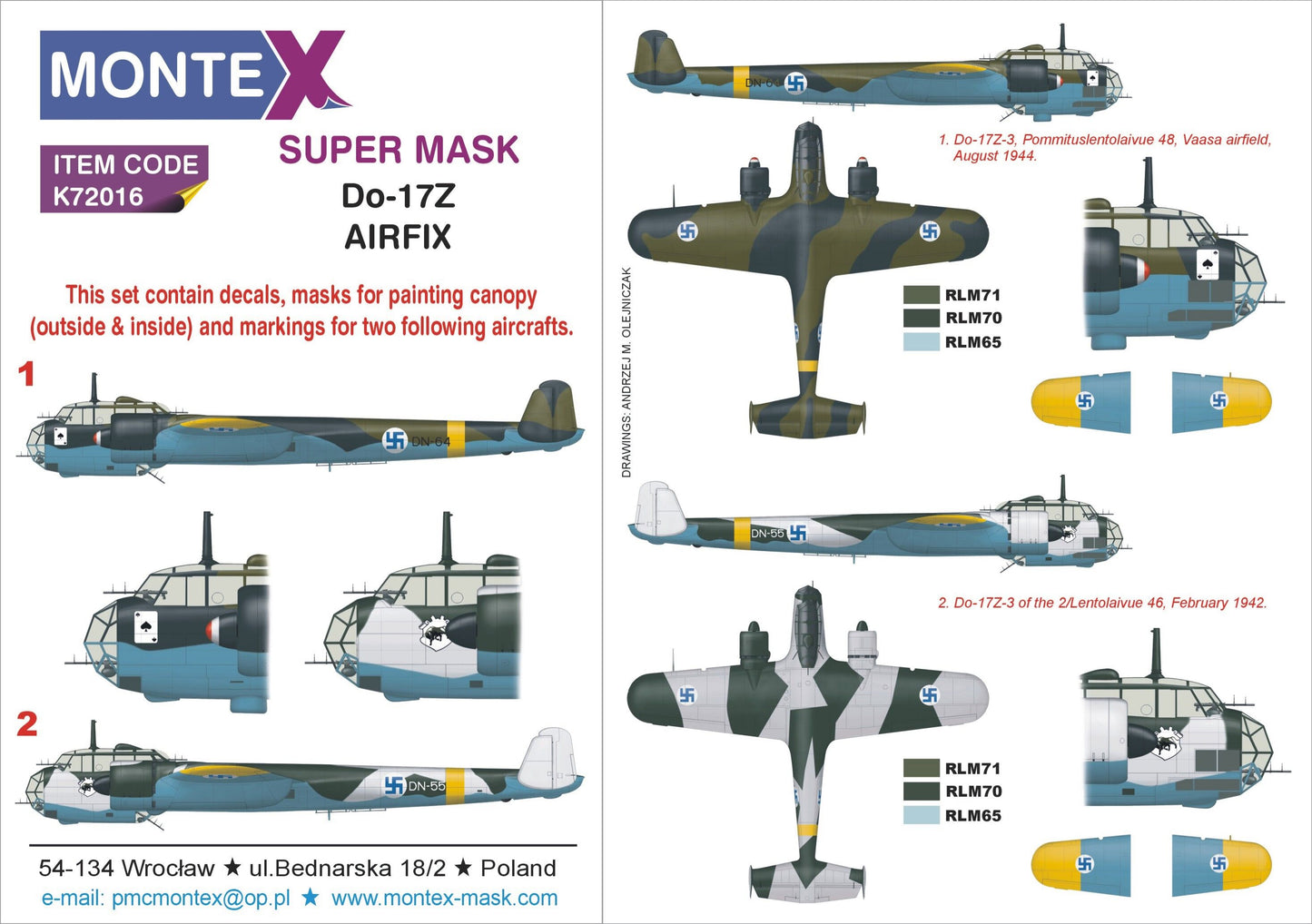 Montex MXK72016 1:72 Dornier Do-17Z 1 canopy mask canopy frame paint mask