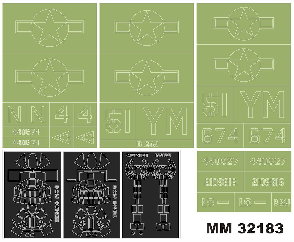 Montex MXMM32183 1:32 Consolidated B-24J Liberator 3 canopy frame paint masks