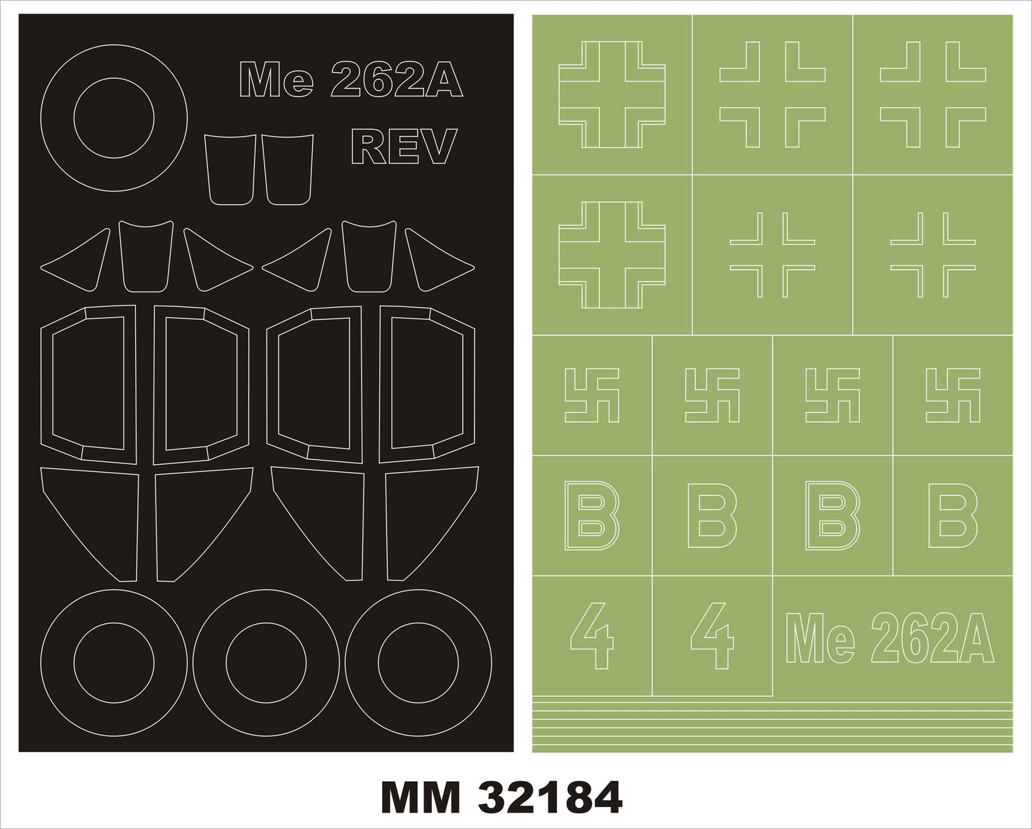 Montex MXMM32184 1:32 Messerschmitt Me-262A-1 2 canopy frame paint masks
