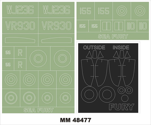 Montex MXMM48477 1:48 Hawker Sea Fury FB.11 2 canopy frame paint masks