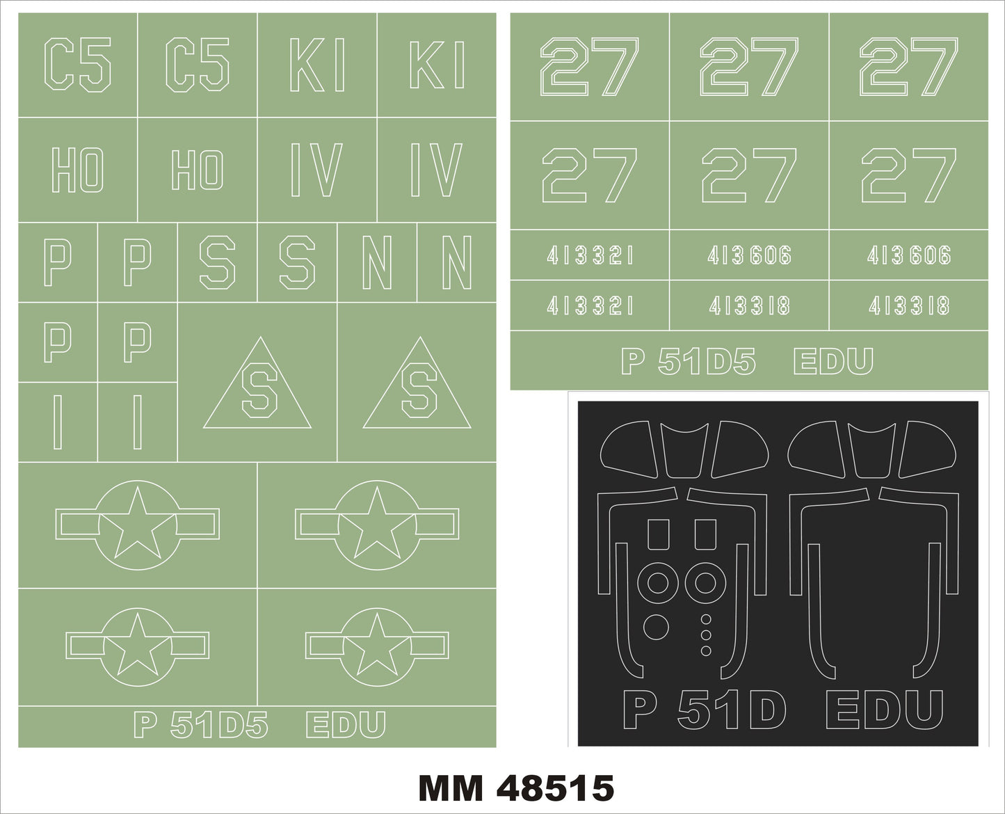Montex MXMM48515 1:48 North-American P-51D-5 Mustang 2 canopy frame paint masks