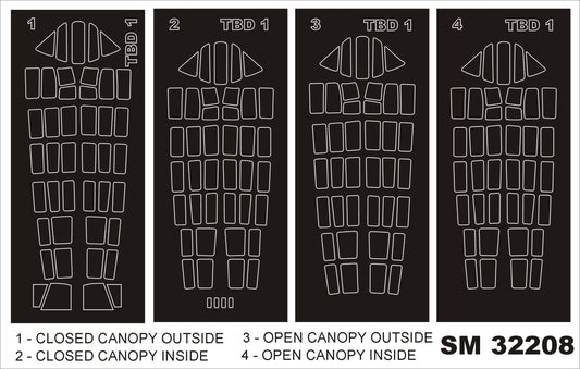Montex MXSM32208 1:32 Douglas TBD-1 Devastator canopy frame paint masks