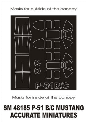 Montex MXSM48185 1:48 North-American P-51B/P-51C Mustang canopy masks