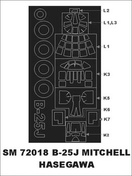 Montex MXSM72018 1:72 North-American B-25J Mitchell canopy frame paint mask