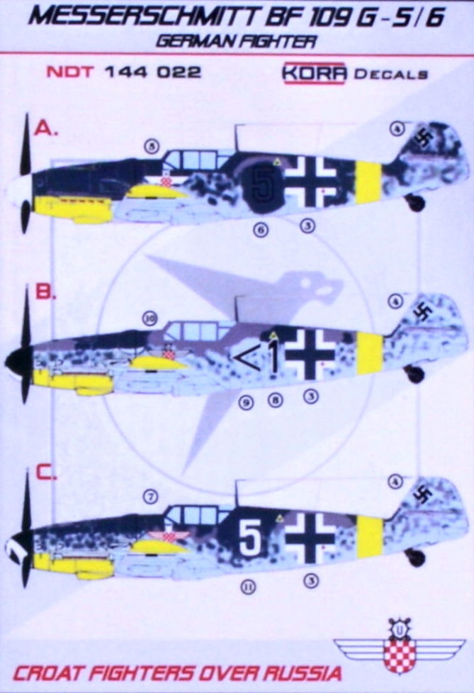 Kora NDT144022 Bf-109G-5/6 Croatian Fighters Decals 1:144