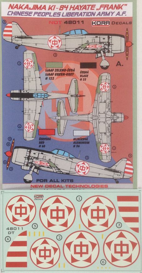 Kora NDT48011 1:48 Decals Nakajima Ki-84 Chinese Peoples.Liberation Army